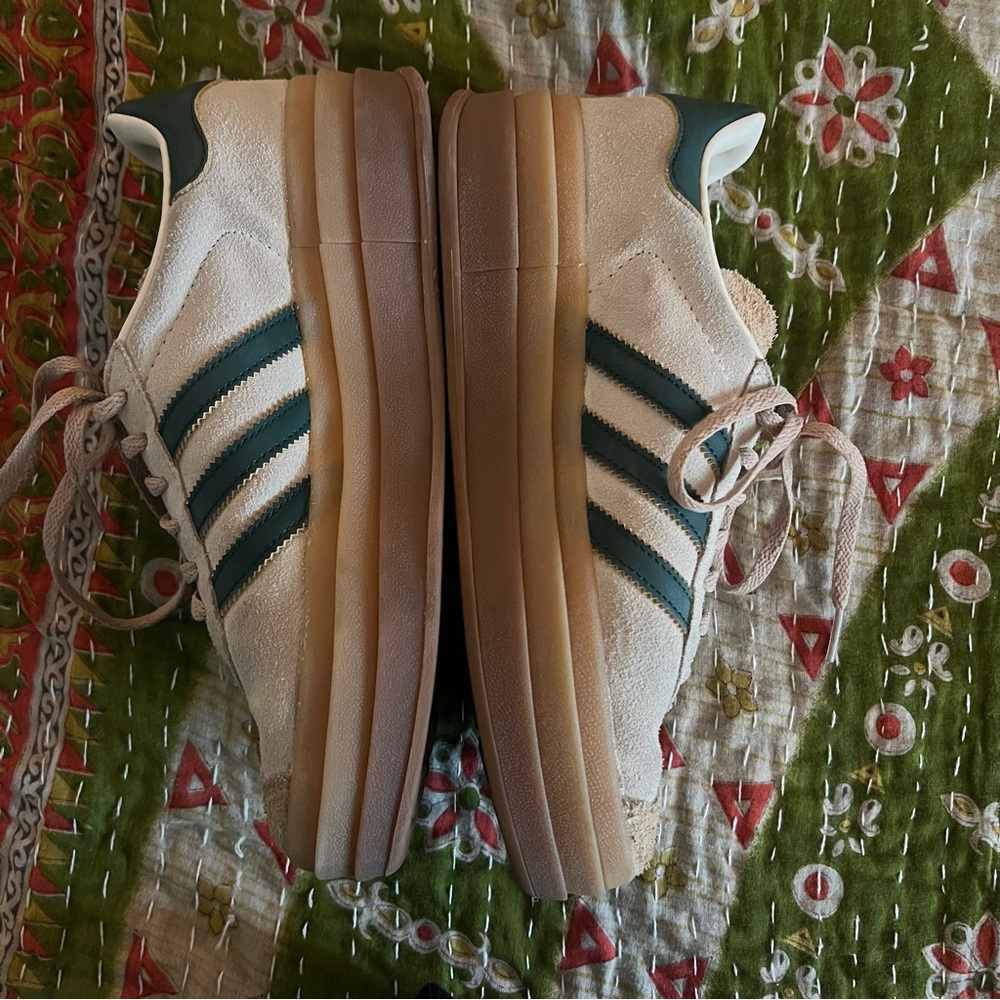 adidas Cream and Green Platform Sneakers